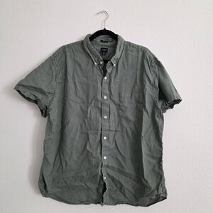 J. Crew Linen & Cotton Short-Sleeve Button-Down Shirt in Olive